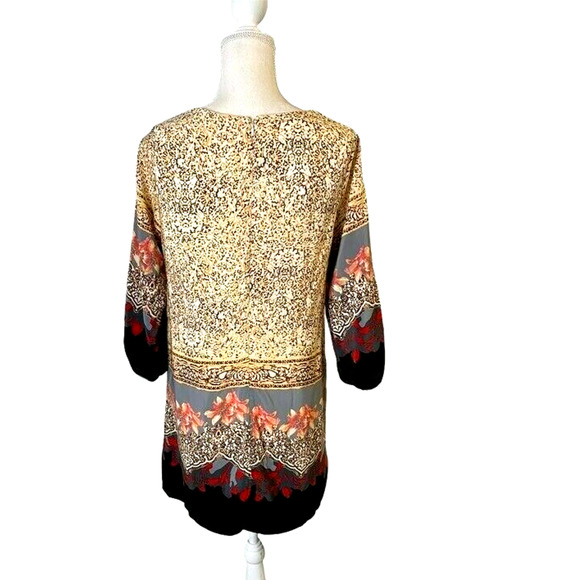 Moon Women's floral print mini Dress long sleeve Lined Scoop Neck sz Medium - Picture 2 of 10